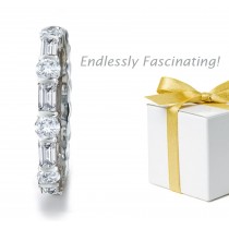 Vibrant: View Designer Bar Set Eternity Band with Alternating Round Brilliant & Baguette Cut Diamonds in Platinum & 14k Gold