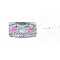 Micropavee Pink Sapphire Diamond Eternity Bubble Halo Platinum Band