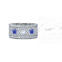 Micropavé Blue Sapphire & Diamond Special Design Open Work Bubble Band