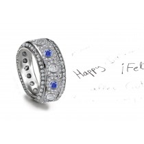 Unrepeatable: MicropavéEncrusted Blue Sapphire & Diamond & Diamond Halos Eternity Band All Around