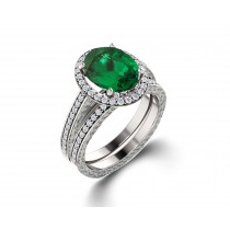 Made To Order Delicate Micro Pave Halo Vivid Green Emerald & Diamond Engagement Rings