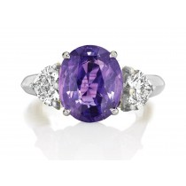 Premium Quality Unique Heart Shaped Diamonds & Purple Sapphire Oval Three Stone Rings