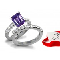 Magical: Fine Quality Rich Very Rare Purple Sapphire & Diamond Engagement & Wedding Bands