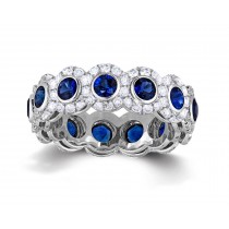 Shop Fine Quality Made To Order Round pave Prong Bezel Set Diamond & Blue Sapphire Eternity Style Wedding Bands