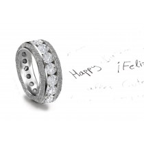 Original Band Ring Design: Vintage Diamond Wedding Band Decorated Sides with Embossed Leaves and Flowers & is 5 mm Wide