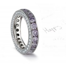 Purple Diamond Engraved Wedding Bands