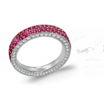 Experience Trio Micropavee Ruby Band with Diamond Borders in Platinum