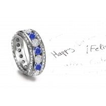 French Foliate Scrolls & Motifs Sapphire & Diamond Eternity Band