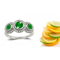 Originality of Designs: A Rich Green Round Emerald with French Pave Diamond Bordering around The Center Emerald Enclosedr