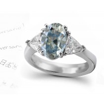 Designer Three Stone Blue Diamond Oval Ring