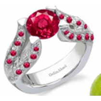 Pave Set Round Ruby Gemstone Diamond Tension Set Engagement Rings