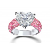 Heart Diamond & Pink Sapphire Micropave Set Engagement and Right Hand Rings