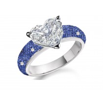 Made to Order Just For You Delicate Micro Pave Blue Sapphires Diamonds & Heart Diamond Ring