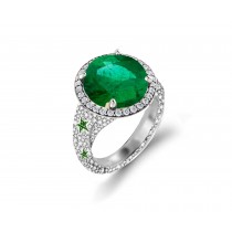 Precision Set Delicate French Micro Pave Halo Rings With Emerald & Diamonds