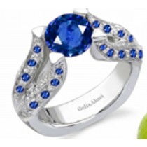 Pave Set Round Blue Sapphire Gemstone Diamond Tension Set Engagement Rings