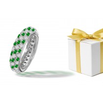 Platinum, Emerald, Diamond Micropavee Ring