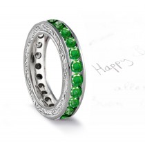 Emerald Wedding Band with Floral Scrolls & Motifs