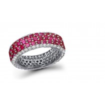 Trio Micropavee Ruby Band with Diamond Borders in Platinum