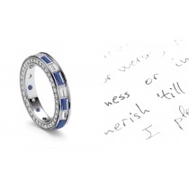 Gleaming: Baguette Cut Diamond & Sapphire Eternity Halo Ring