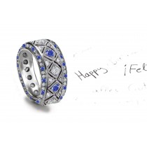 Amazing: Vibrant Blue Sapphire & Diamond Special Design Open Work Eternity Band