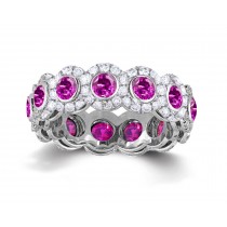 Shop Fine Quality Made To Order Round pave Prong Bezel Set Diamond & Pink Sapphire Eternity Style Wedding Bands