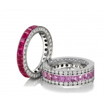 Made to Order Great Selection of Channel Set Princess Cut Round Diamonds Ruby & Pink Sapphire Eternity Rings & Bands