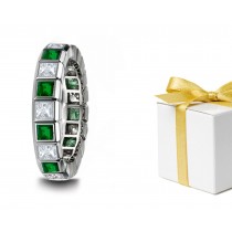 Emotions: Modern Secure Bezel Set Princess Cut Diamond & Emerald Band