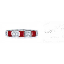 Noblest: Bar Set Princess-Cut Diamond & Square Ruby Eternity Ring in Gold