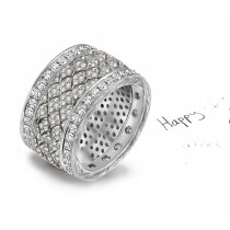 Vibrant & Rich Style: Diamond Band Encrusted with Diamonds & Metal Mesh Frames in Center & Bead Set Diamond Border