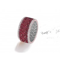 Made to Order French pave Set Brilliant Cut Round Diamonds & Pink SapphireRed Rubies Eternity Rings & Bands