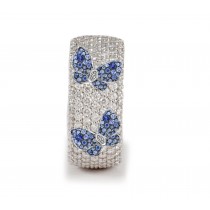 High Quality French pavee Multi-Colored Sapphire & Brilliant-Cut Round Diamond Butterfly & Flower Eternity Rings & Bands