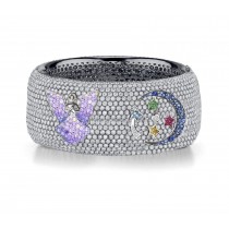 Delicate French pavee Sparkling Brilliant-Cut Round Diamonds & Vivid Multi-Colored Precious Stones Eternity Rings & Bands Featuring Fairy, Moon & Stars