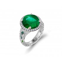 Precision Set Delicate French Micro Pave Halo Rings With Emerald & Diamonds