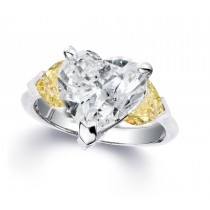 Custom Manufactured Three Stone Heart-Shaped Yellow Sapphires  & Diamond Ring