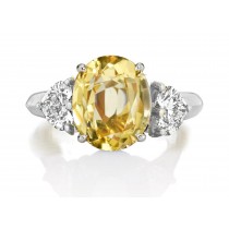 Premium Quality Unique Heart Shaped Diamonds & Yellow Sapphire Oval Three Stone Rings