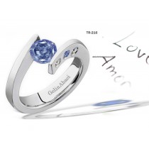Contemporary High Quality Designer Blue Colored Diamond Tension Set Solitaire Ring M