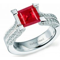 Designer Princess Cut Ruby Gemstone Diamond Tension Set Engagement Rings