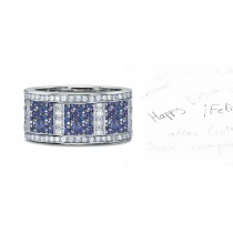 Micropavé Blue Sapphire & Diamond Special Design Open Work Boxed Band