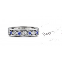 Classic: Vivid Royal Blue Sapphire Diamond Bubble Band Sandwiched with Two Platinum Bands
