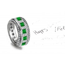 Arts & Crafts: Micropave Encrusted Square Halo Emerald Diamond Band