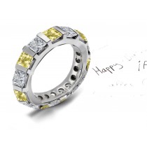 Princess Cut Yellow Diamond & White Diamond Diamond Eternity Ring