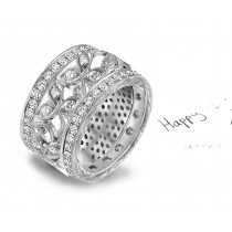 Masterpiece Jewel:Diamond Band with Open Floral Scroll Expression Work in Center & Bead Set Diamond Borders