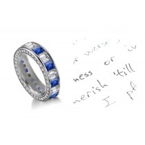 Fine Gemstones: Emerald Cut Diamond & Sapphire Eternity Halo Ring