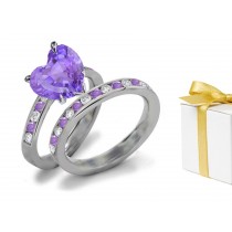 Purple Sapphire Heart Diamond Engagement & Wedding Rings