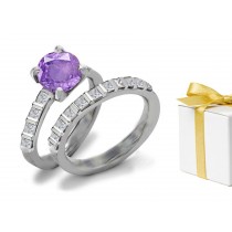 Purple Sapphire Diamond Engagement & Wedding Rings