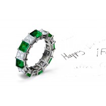 Endless Love Declaration: Gold Bar Set Square Emerald Princess Cut Diamond Band with Briliant Green of Leaves