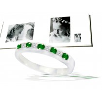 Emerald Jewelry Wedding Rings: Emerald and Diamond Rounds Channel Set Rings in 14K White Gold. 