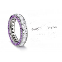 Made to Order French pave Set Brilliant Cut Round Diamonds & Purple Sapphires Eternity Rings & Bands
