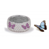 Butterfly Collection: Women's Halo Micro pave Precision Set Pink Sapphire & Diamond Eternity Rings Available in Gold or Platinum for Wedding or Anniversary