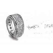 Display of All New Designs: Diamond Band Encrusted with Diamonds Wave Pattern in Center & Bead Set Diamond Borders